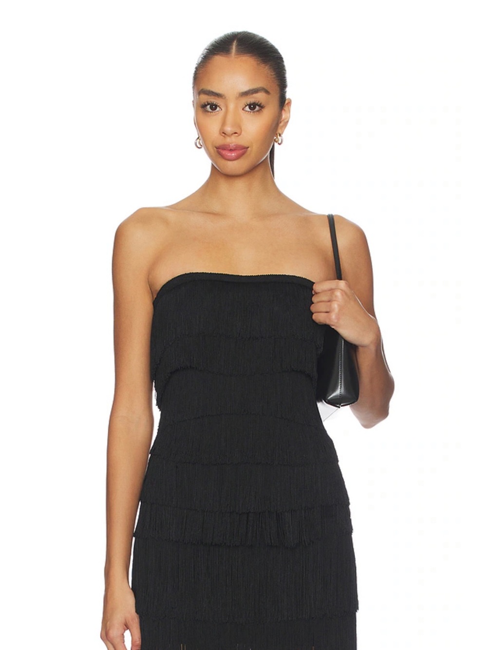 Norma Kamali Strapless All Over Fringe Sweetheart Top in Black
